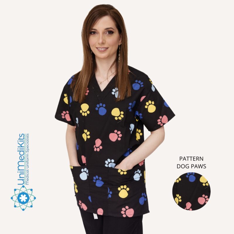 Unimedikits - Medical Blouse, Pattern: Dog Paws | Ιατρική/Νοσηλευτική Μπλούζα με Πατούσες Σκύλου